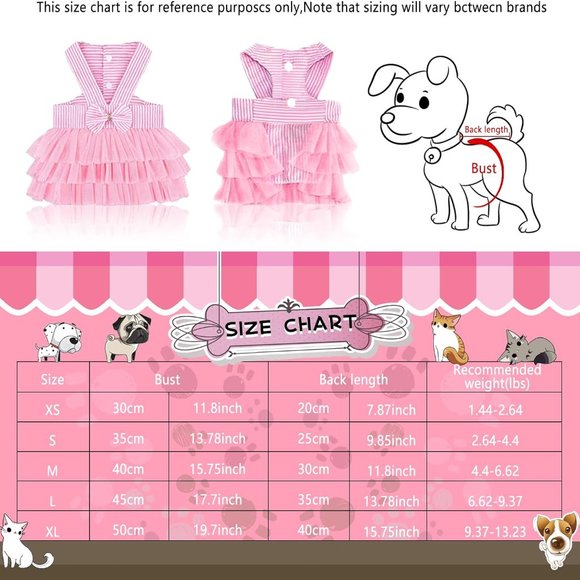 Striped Mesh Puppy Tutu Princess Dress Skirt with Bowknot (S, Pink) - Picture 3 of 3
